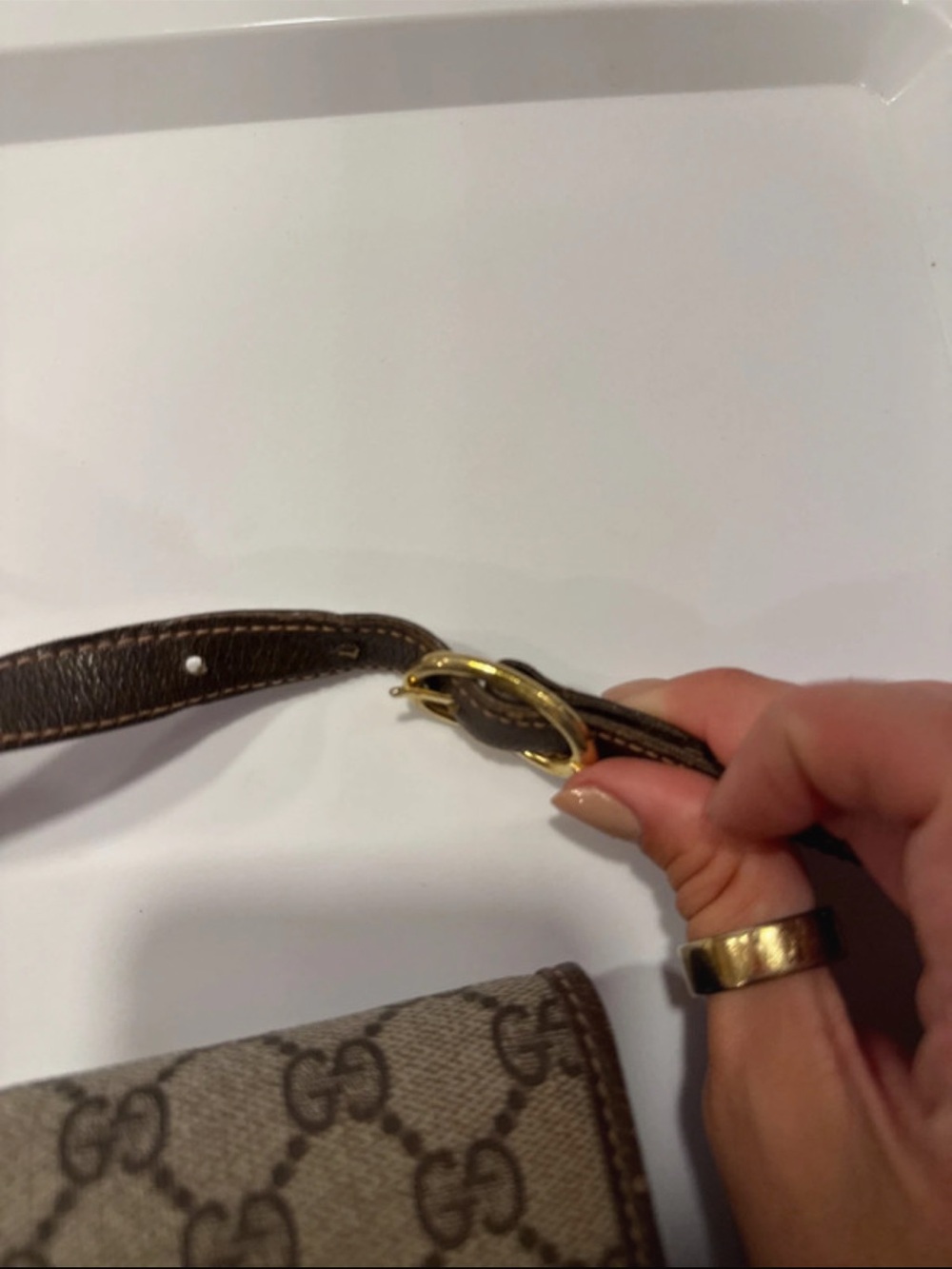 Gucci Beige GG Canvas Crossbody with Brown Leather & Green-Red Web - Picture 7 of 12